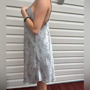 VINTAGE SILVER SATIN MIDI SLIP DRESS